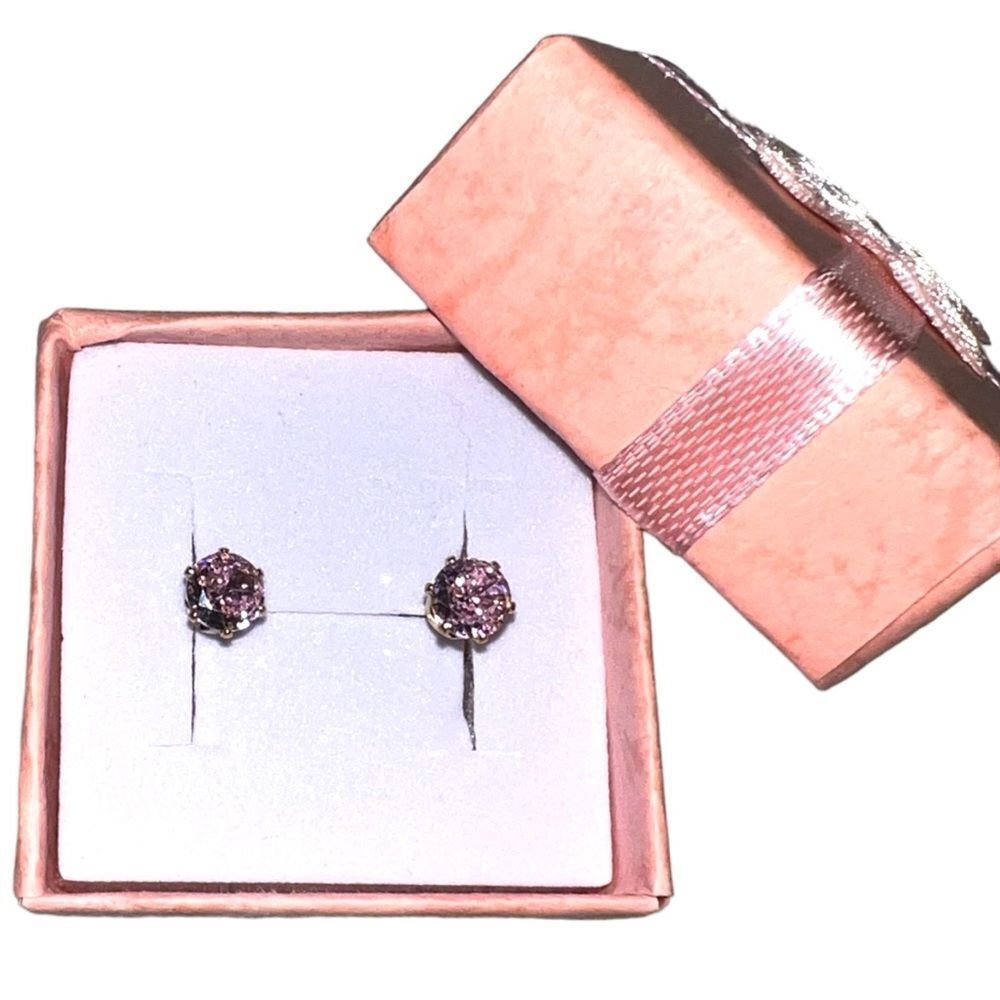 October birthstone tourmaline cz stone in 14k gold plated post earrings. New